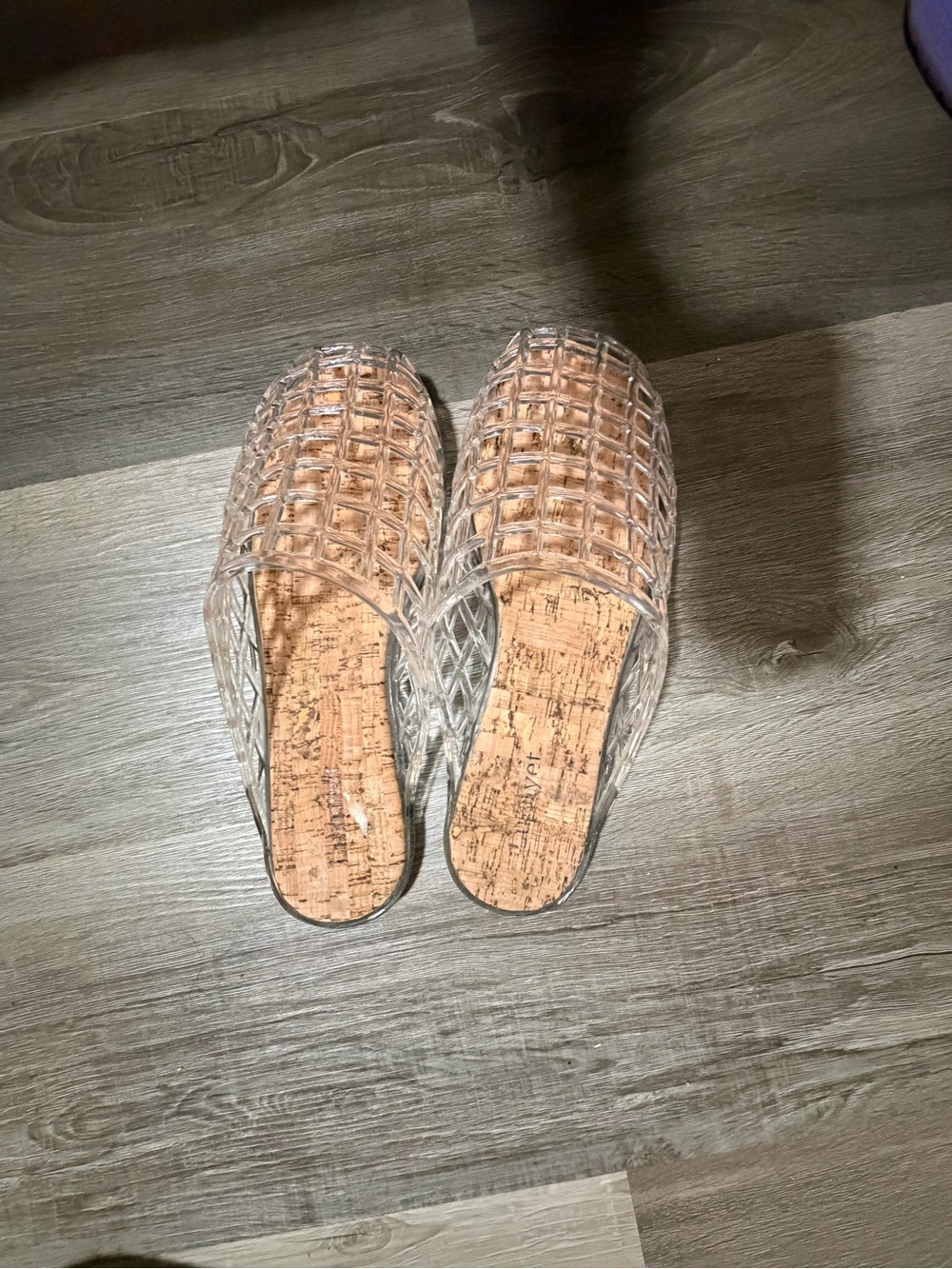 Clear Woven Slide Mules with Cork Footbed - Women's